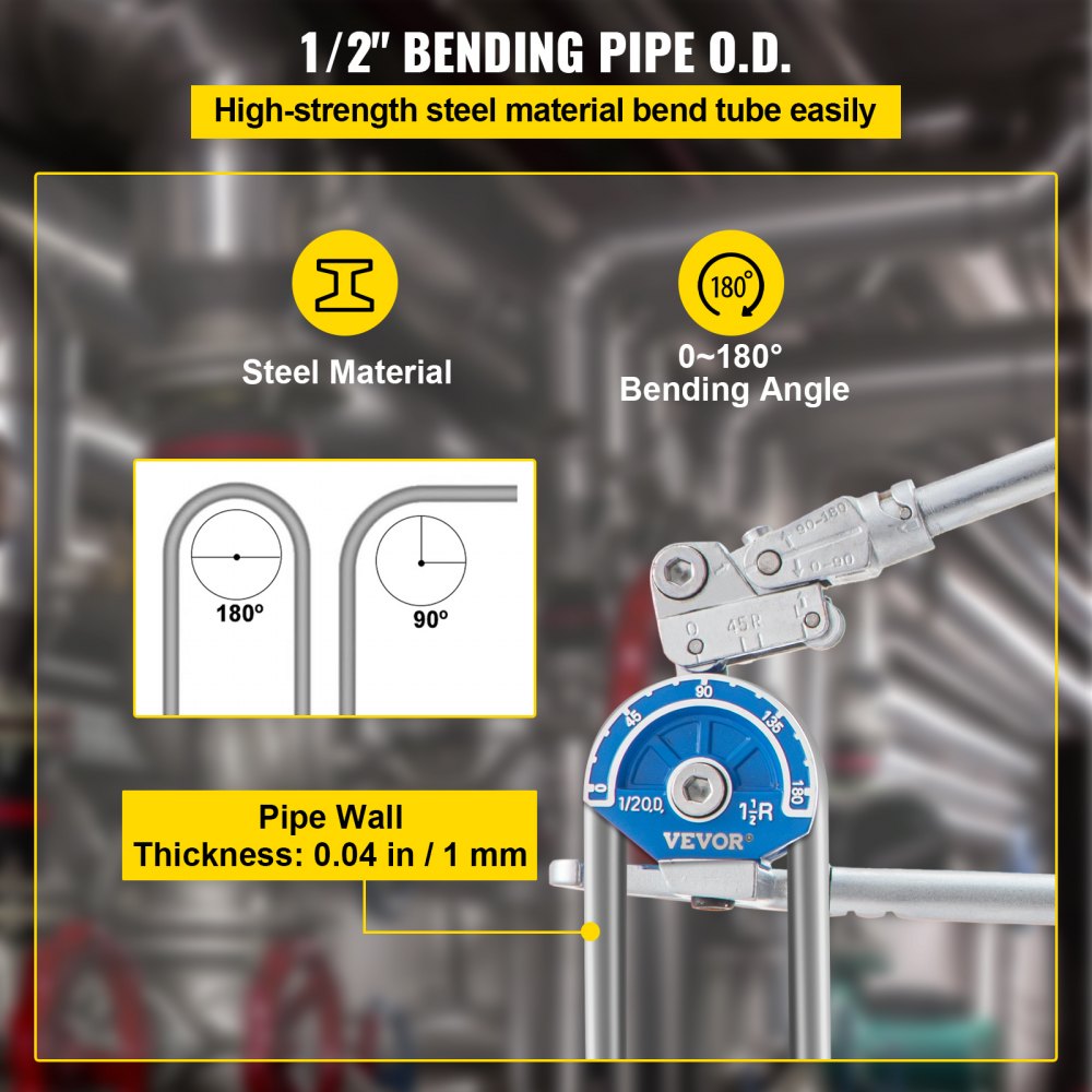 VEVOR Tube Bender, 1/2 inch Pipe Bending Capacity 180 Degrees Manual Bending, for Aluminum and Stainless Steel Pipes in HVAC, Heating Pipe System