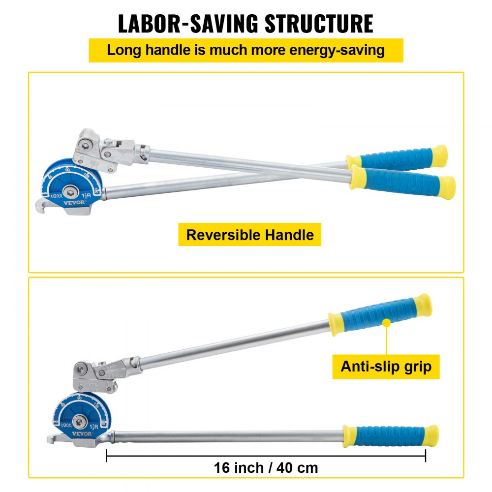 VEVOR Tube Bender, 1/2 inch Pipe Bending Capacity 180 Degrees Manual Bending, for Aluminum and Stainless Steel Pipes in HVAC, Heating Pipe System