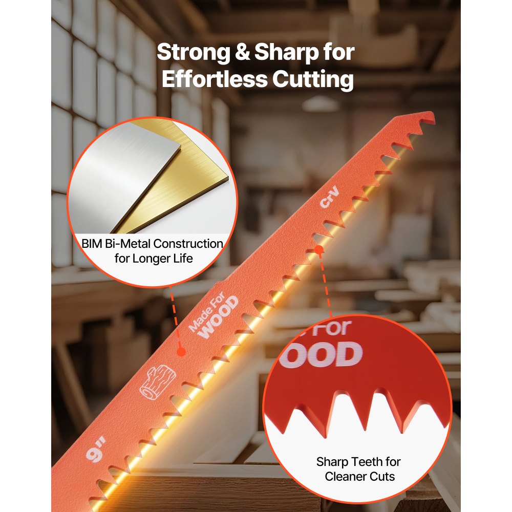 VEVOR Reciprocating Saw Blades, 32-Piece, Various Sizes Bi-Metal Reciprocating Saw Blade Set with Universal Shank, for Metal and Wood Cutting, Sharp Teeth for Fast and Smooth Cuts, Orange and Gray