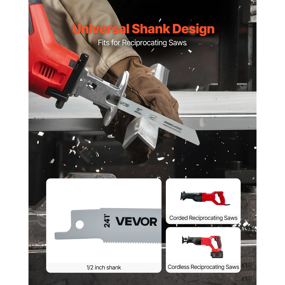 VEVOR Reciprocating Saw Blades, 32-Piece, Various Sizes Bi-Metal Reciprocating Saw Blade Set with Universal Shank, for Metal and Wood Cutting, Sharp Teeth for Fast and Smooth Cuts, Orange and Gray