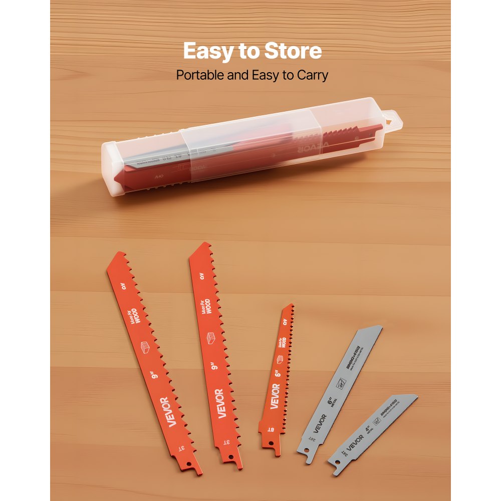 VEVOR Reciprocating Saw Blades, 32-Piece, Various Sizes Bi-Metal Reciprocating Saw Blade Set with Universal Shank, for Metal and Wood Cutting, Sharp Teeth for Fast and Smooth Cuts, Orange and Gray