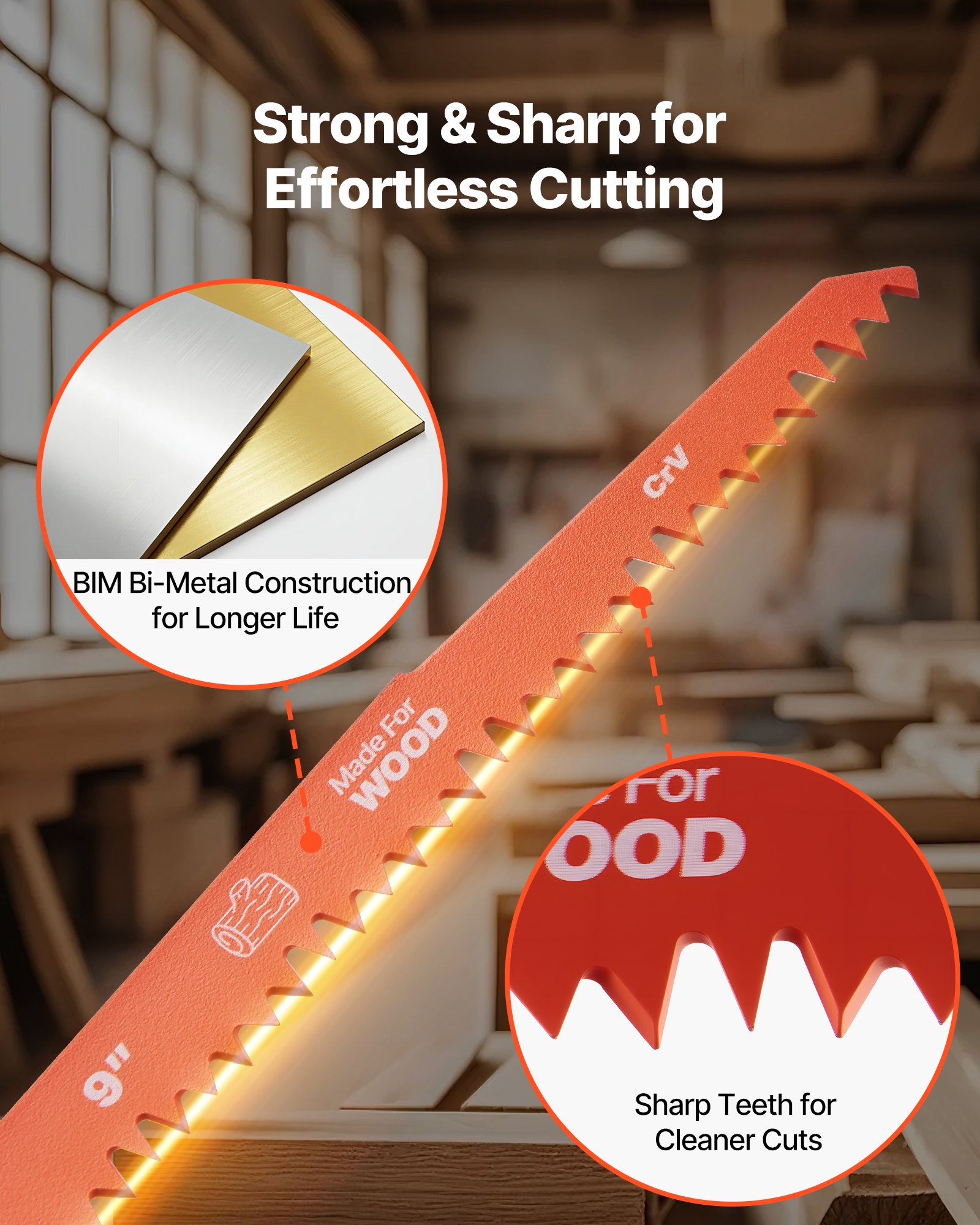 VEVOR Reciprocating Saw Blades, 32-Piece, Various Sizes Bi-Metal Reciprocating Saw Blade Set with Universal Shank, for Metal and Wood Cutting, Sharp Teeth for Fast and Smooth Cuts, Orange and Gray
