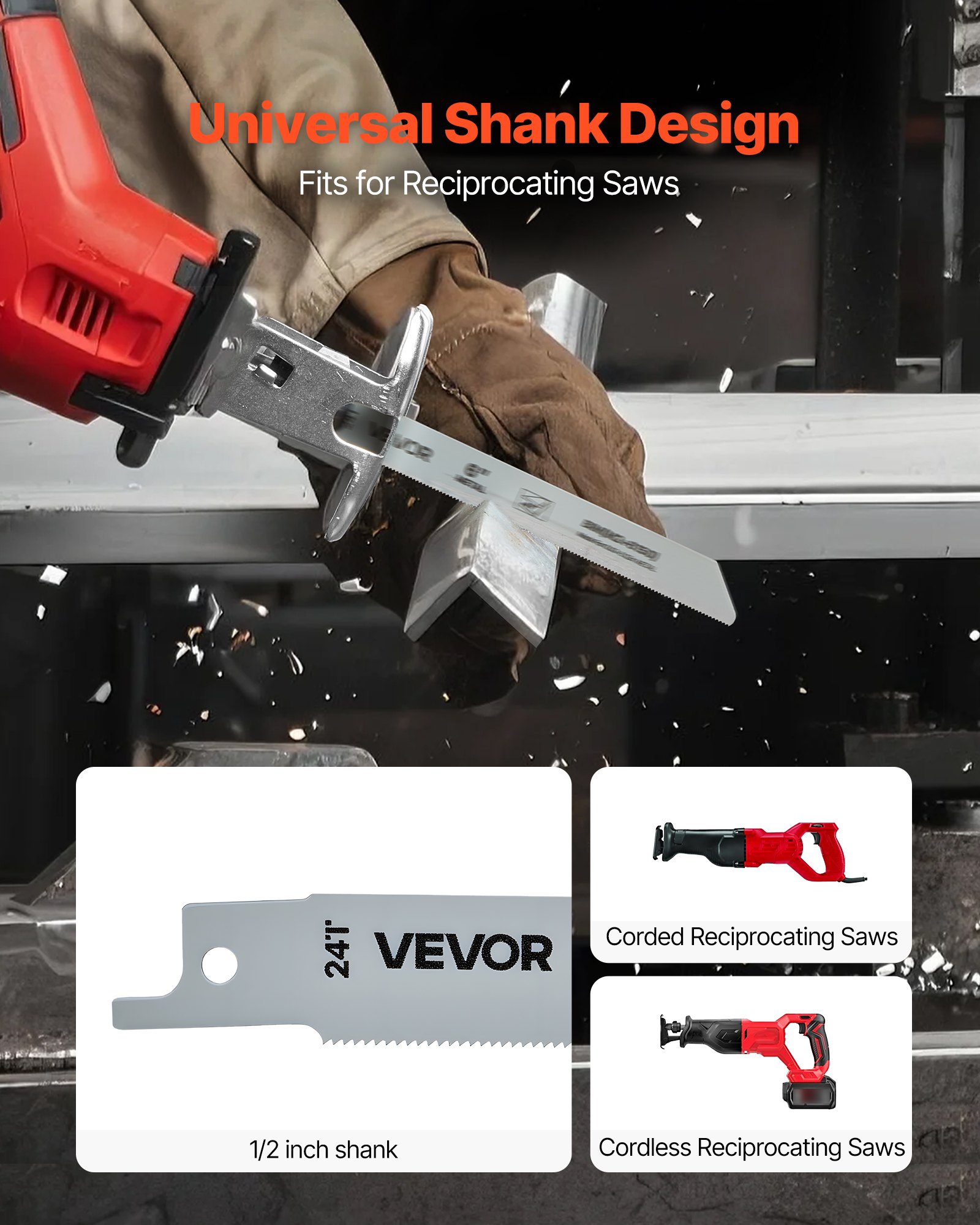 VEVOR Reciprocating Saw Blades, 32-Piece, Various Sizes Bi-Metal Reciprocating Saw Blade Set with Universal Shank, for Metal and Wood Cutting, Sharp Teeth for Fast and Smooth Cuts, Orange and Gray