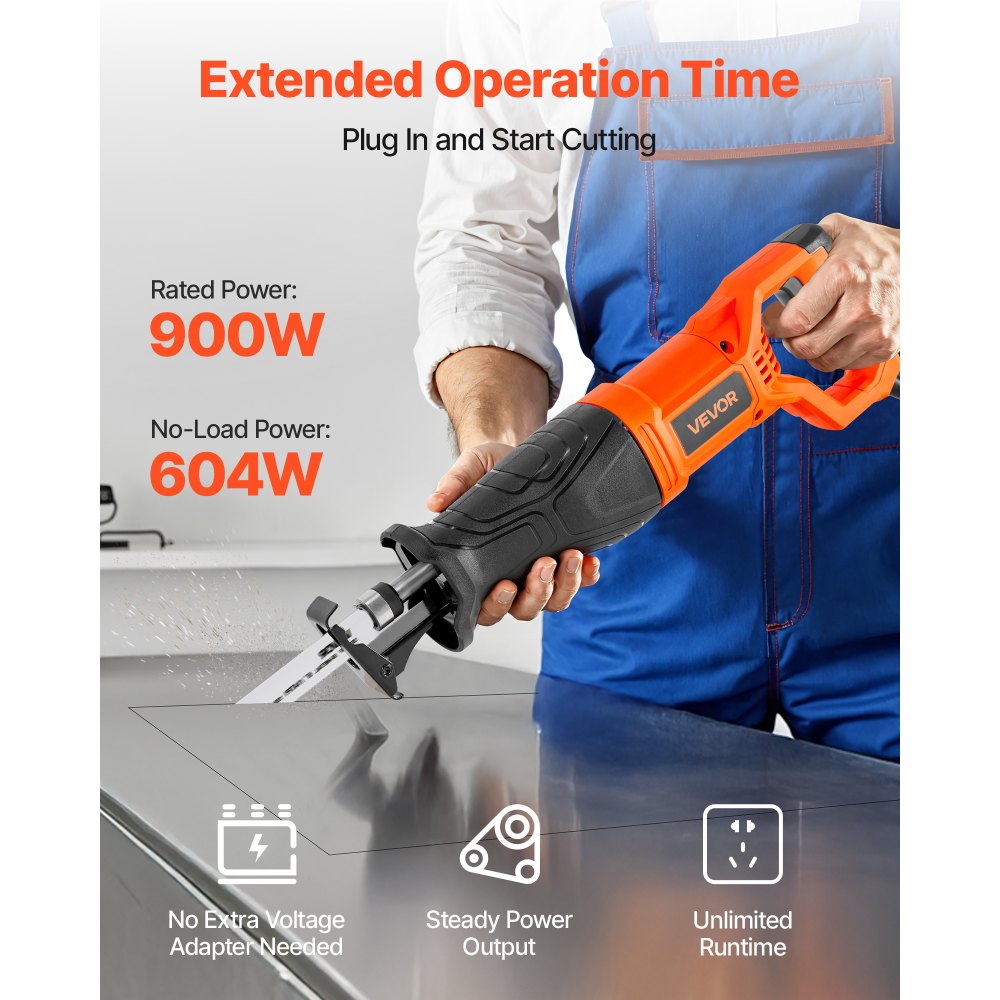 VEVOR Corded Reciprocating Saw, 120 Volt 7.5 Amp, 2800 SPM Variable Speed, 1-1/8 inch Stroke Length, Electric Reciprocating Saw with 8 Blades and Carrying Bag, for Wood, Metal, and Plastic Cutting