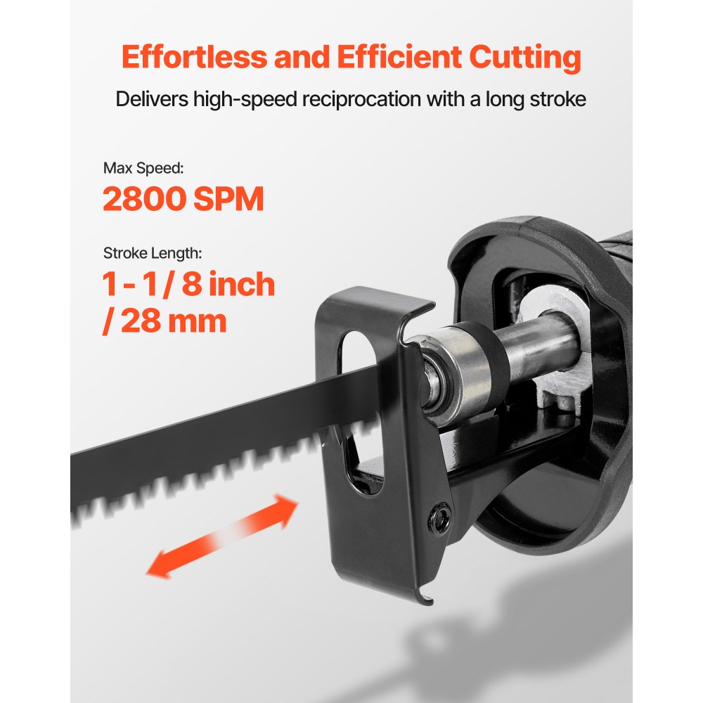 VEVOR Corded Reciprocating Saw, 120 Volt 7.5 Amp, 2800 SPM Variable Speed, 1-1/8 inch Stroke Length, Electric Reciprocating Saw with 8 Blades and Carrying Bag, for Wood, Metal, and Plastic Cutting