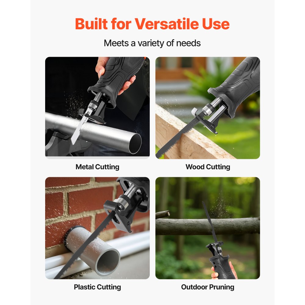 VEVOR Corded Reciprocating Saw, 120 Volt 7.5 Amp, 2800 SPM Variable Speed, 1-1/8 inch Stroke Length, Electric Reciprocating Saw with 8 Blades and Carrying Bag, for Wood, Metal, and Plastic Cutting