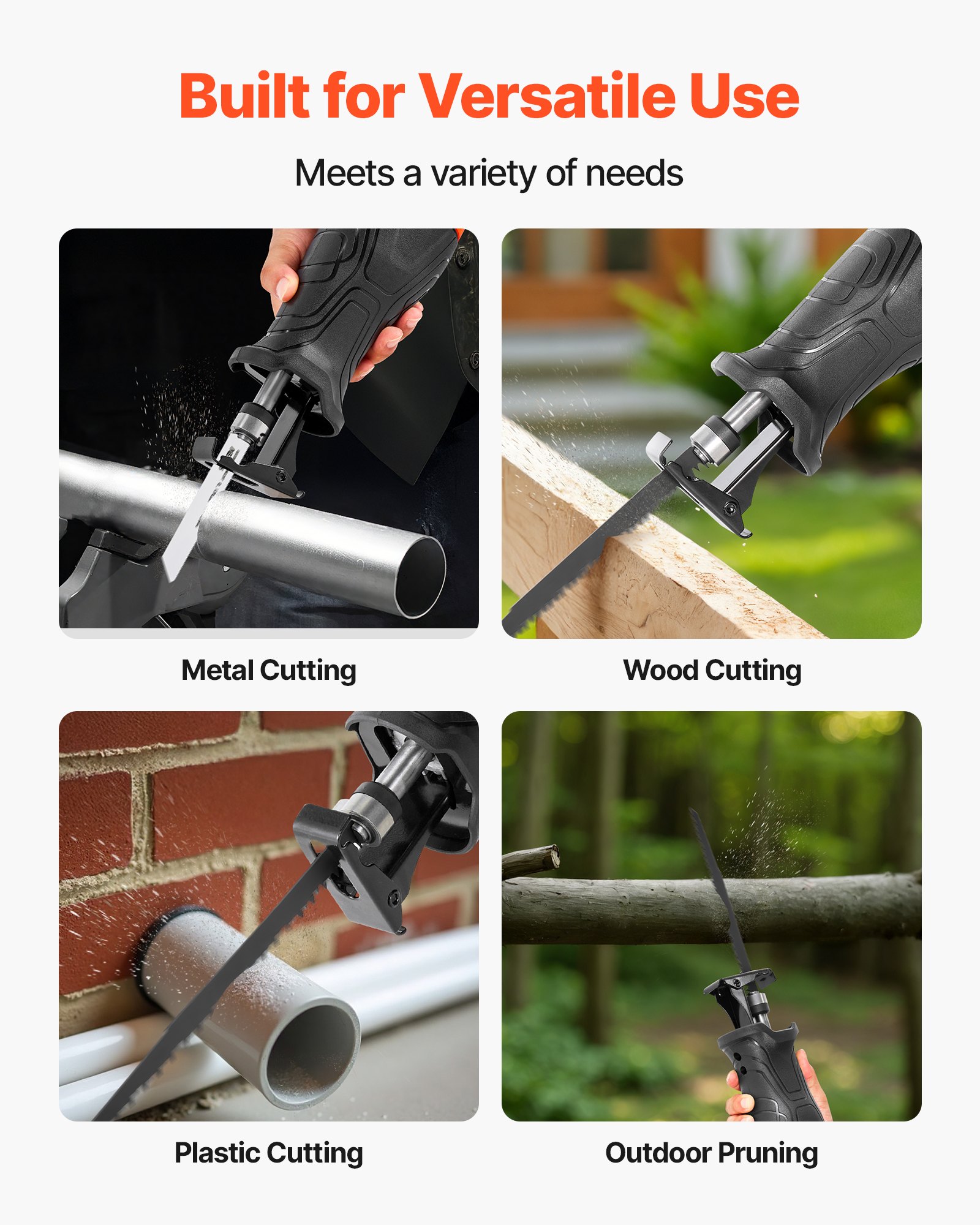 VEVOR Corded Reciprocating Saw, 120 Volt 7.5 Amp, 2800 SPM Variable Speed, 1-1/8 inch Stroke Length, Electric Reciprocating Saw with 8 Blades and Carrying Bag, for Wood, Metal, and Plastic Cutting