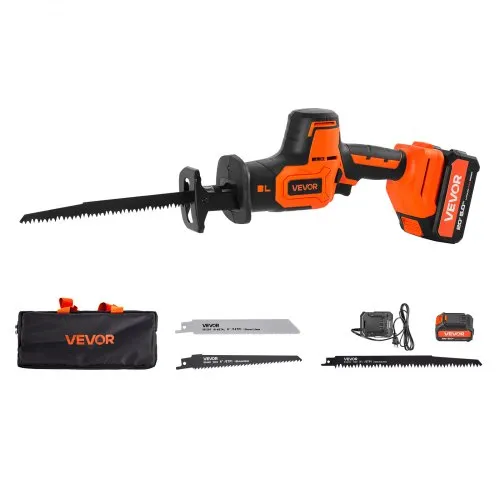 VEVOR Cordless Reciprocating Saw, 20 V, 3000 SPM Variable Speed, 1 inch Stroke Length, Electric Reciprocating Saw with Battery, Charger, 8 Blades, and Carrying Bag, for Wood, Metal and Plastic Cutting