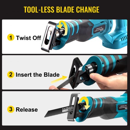 VEVOR Cordless Reciprocating Saw, 18V Max Reciprocating Saw, 1 Battery Brushless Reciprocating Saw Kit, Powerful Variable Speed 180° Rotation Reciprocating Saw with 4 Blades for Wood & Metal Cutting