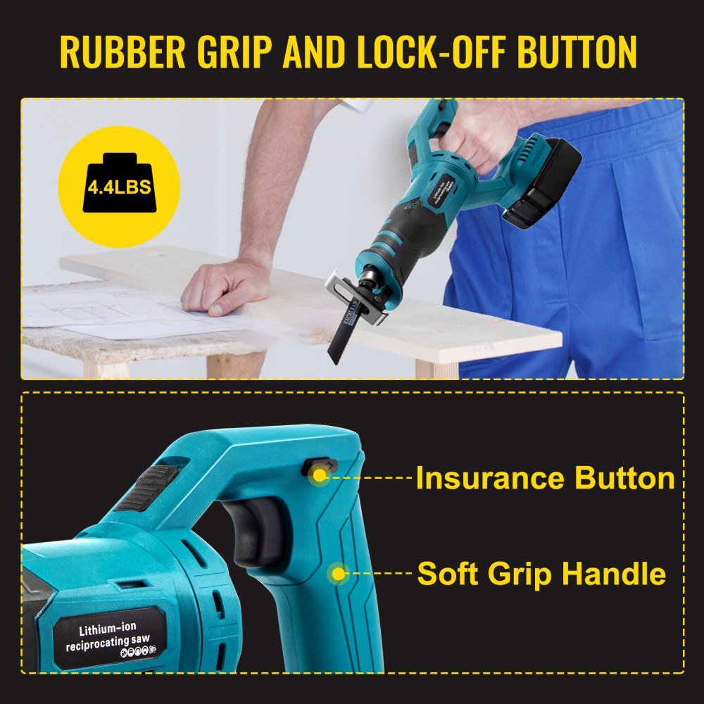 VEVOR Cordless Reciprocating Saw, 18V Max Reciprocating Saw, 1 Battery Brushless Reciprocating Saw Kit, Powerful Variable Speed 180° Rotation Reciprocating Saw with 4 Blades for Wood & Metal Cutting