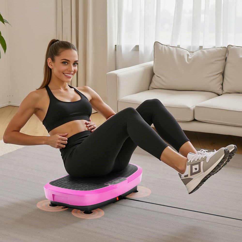 VEVOR Vibration Plate Exercise Machine, Full Body Shaker with Magnetic Acupoints for Lymphatic Drainage and Weight Loss, Home Gym Workout Fitness Equipment with 2 Resistance Bands for Women Men, Pink