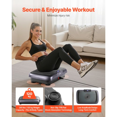 VEVOR Vibration Plate Exercise Machine with 2 Resistance Bands Full Body Vibrating Platform for Home Workout Fitness Black