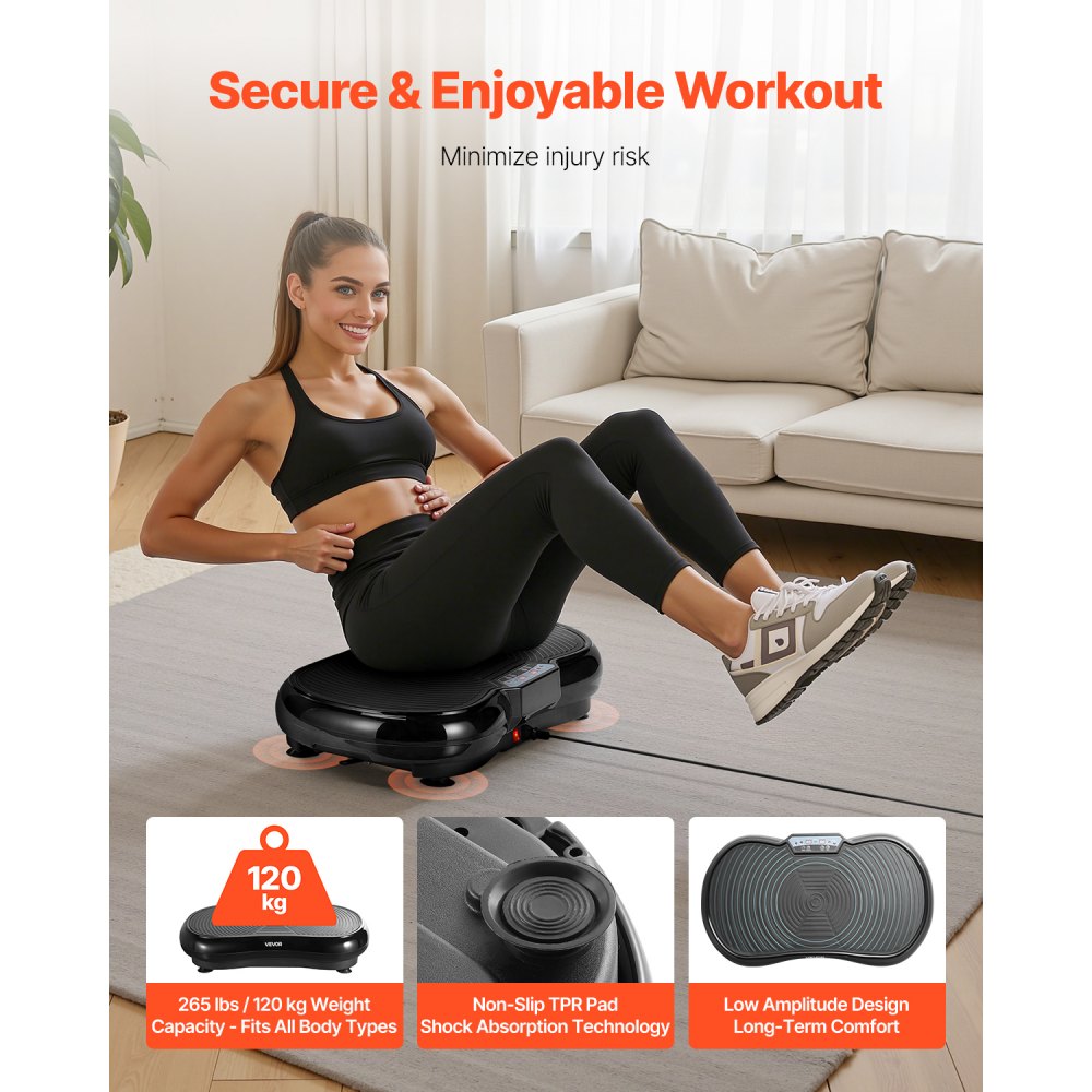VEVOR Vibration Plate Exercise Machine, Whole Body Shaker for Lymphatic Drainage and Weight Loss, Home Workout Gym Fitness Equipment with 2 Resistance Bands, Vibrating Platform for Women Men, Black