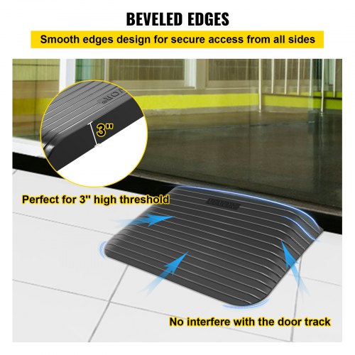 VEVOR Rubber Threshold Ramp, 3" Rise Threshold Ramp Doorway, Recycled Rubber Power Threshold Ramp Rated 2200 Lbs Load Capacity, Non-Slip Surface Rubber Solid Threshold Ramp for Wheelchair and Scooter