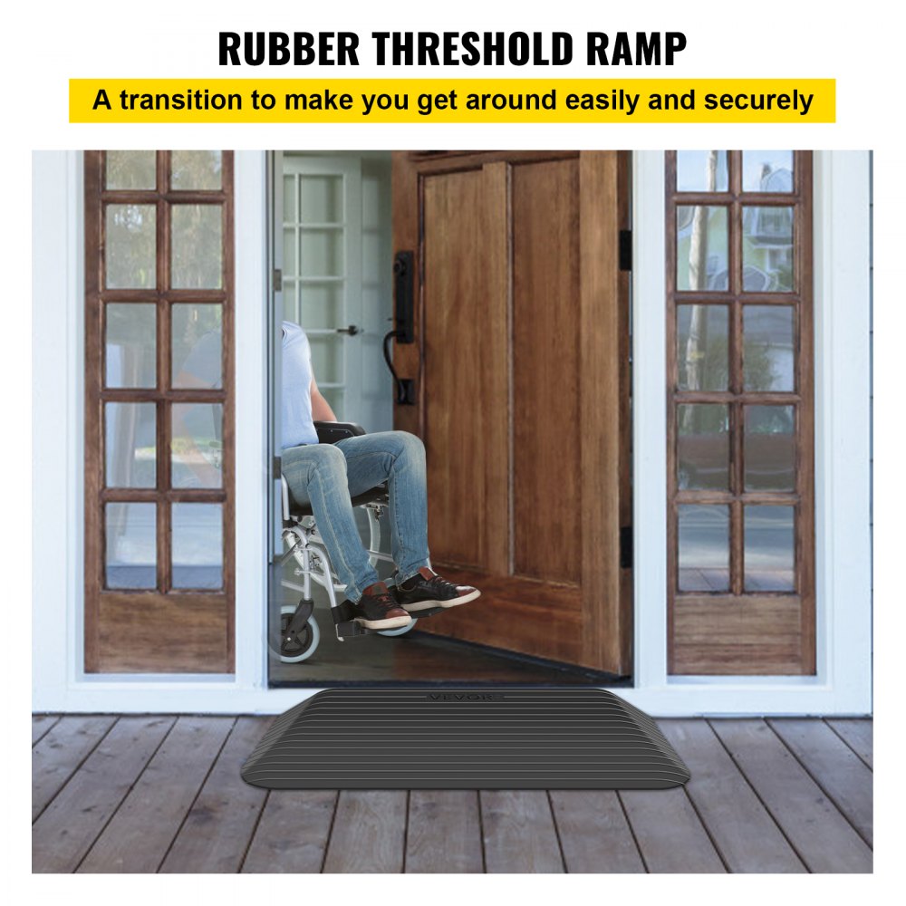 VEVOR Rubber Threshold Ramp, 3\" Rise Threshold Ramp Doorway, Recycled Rubber Power Threshold Ramp Rated 2200 Lbs Load Capacity, Non-Slip Surface Rubber Solid Threshold Ramp for Wheelchair and Scooter
