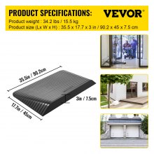 VEVOR Rubber Threshold Ramp, 3" Rise Threshold Ramp Doorway, Recycled Rubber Power Threshold Ramp Rated 2200 Lbs Load Capacity, Non-Slip Surface Rubber Solid Threshold Ramp for Wheelchair and Scooter