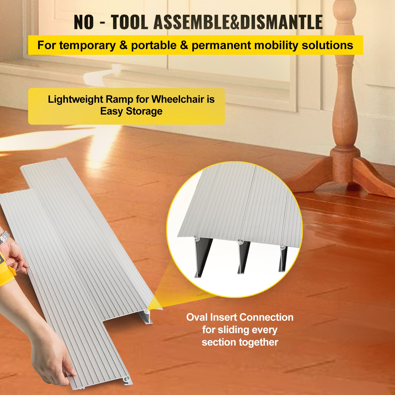 lightweight VEVOR transitions modular entry ramp, easy storage, no-tool assembly.