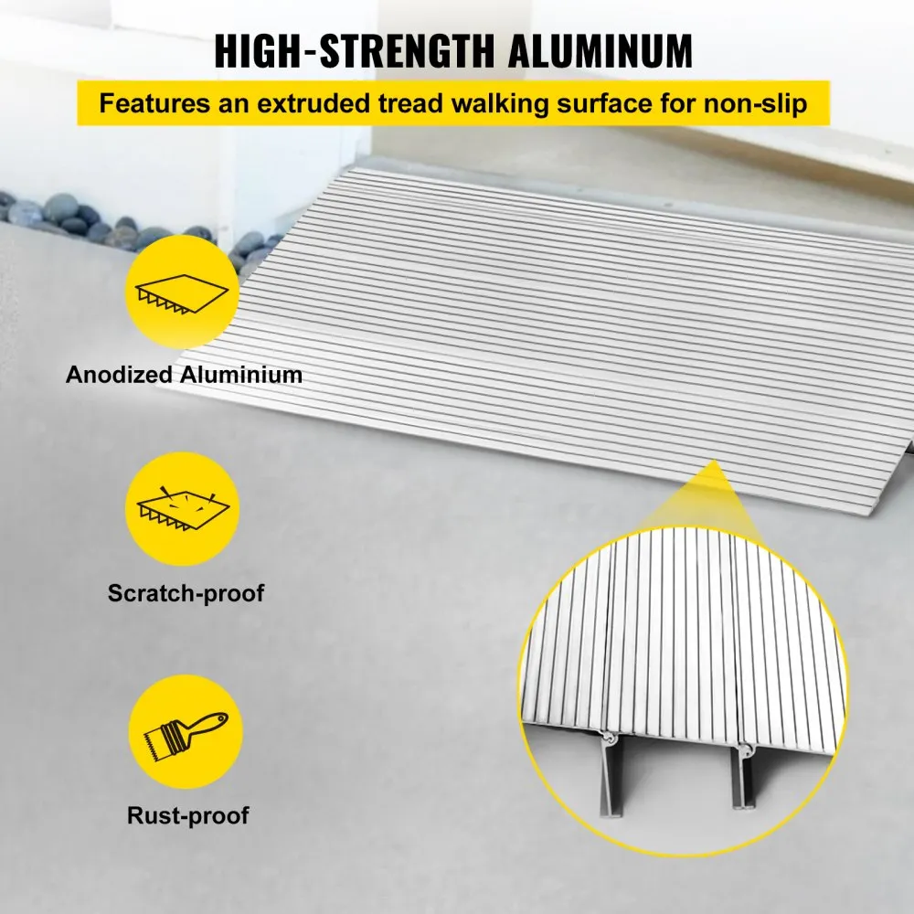 high-strength aluminum VEVOR entry ramp with non-slip tread, scratch-proof and rust-proof.