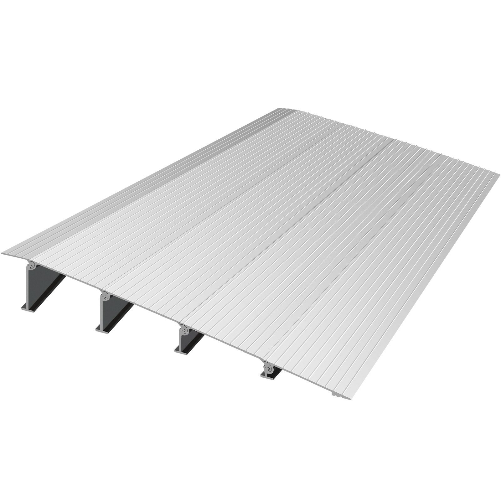 aluminum VEVOR entry ramp with a ridged surface and sturdy support beams.