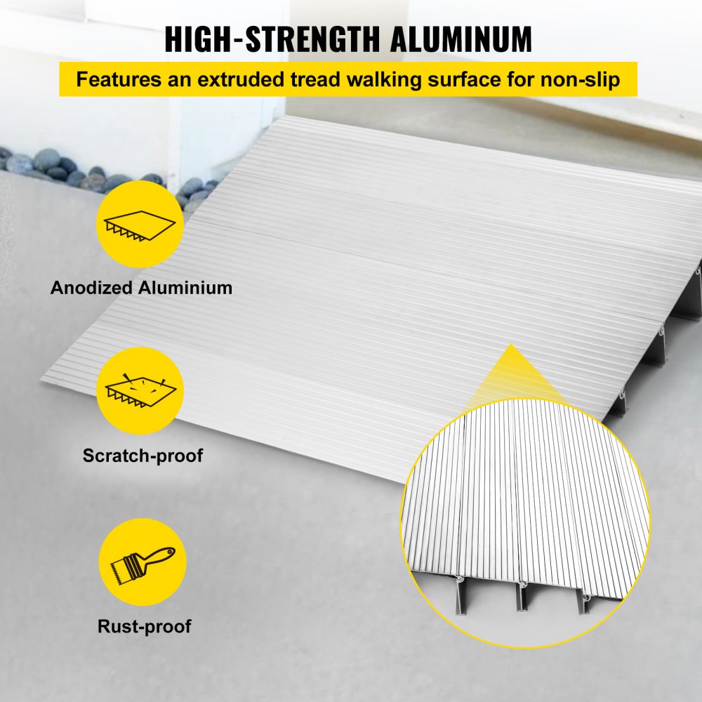 VEVOR Transitions Modular Entry Ramp, 5" Rise Door Threshold Ramp, Aluminum Threshold Ramp for Doorways Rated 800lbs Load Capacity, Adjustable Threshold Ramp for Wheelchair, Scooter, and Power Chair