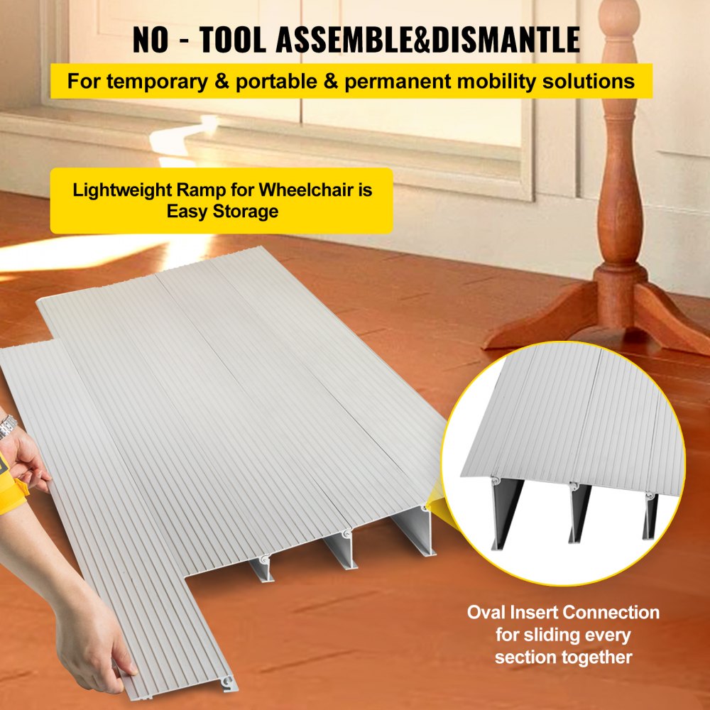 VEVOR Transitions Modular Entry Ramp, 5" Rise Door Threshold Ramp, Aluminum Threshold Ramp for Doorways Rated 800lbs Load Capacity, Adjustable Threshold Ramp for Wheelchair, Scooter, and Power Chair