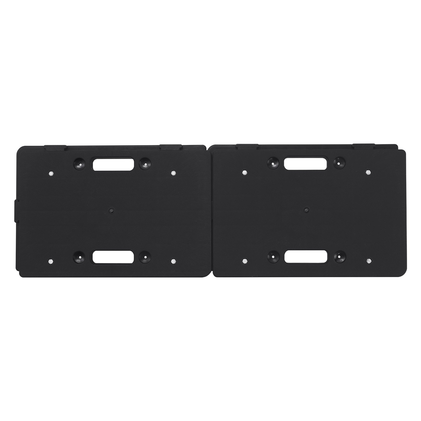 black, rectangular VEVOR furniture dolly with grip holes, and multiple mounting points.