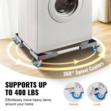 VEVOR Mini support de réfrigérateur, charge de 400 lb, 4 pieds solides, 4 roues pivotantes verrouillables, socle pour laveuse et sécheuse, base réglable multifonctionnelle pour machine à laver et réfrigérateur, base mobile universelle