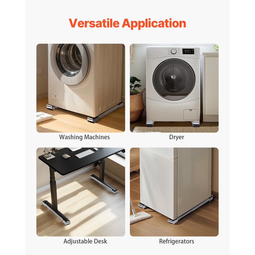 VEVOR Heavy Duty Furniture Appliances Rollers, 299.4 kg Total Load, Extendable Appliance Rollers Mobile Washing Machine Base, Fridge Stand Dolly Movers for Refrigerators, Dryers, Dishwashers, White