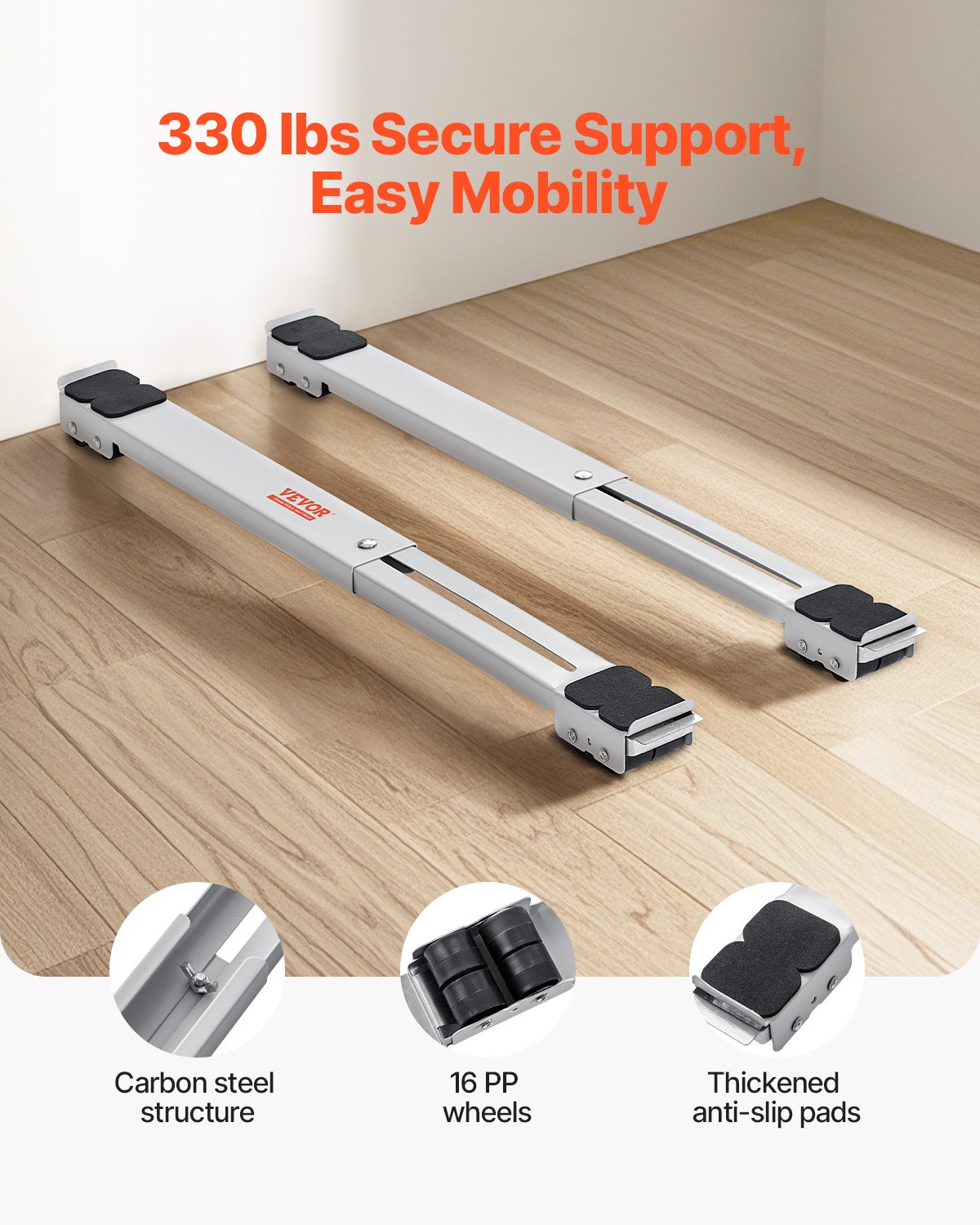 VEVOR Heavy Duty Furniture Appliances Rollers, 299.4 kg Total Load, Extendable Appliance Rollers Mobile Washing Machine Base, Fridge Stand Dolly Movers for Refrigerators, Dryers, Dishwashers, White