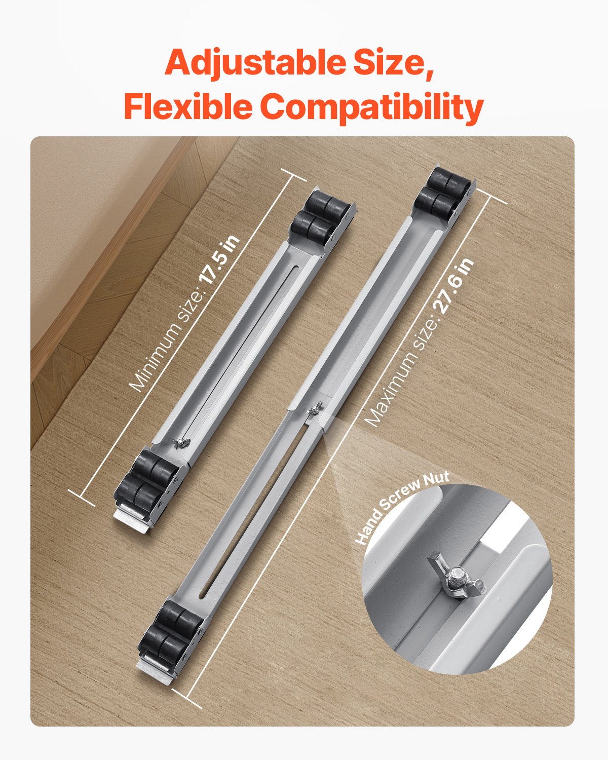VEVOR Heavy Duty Furniture Appliances Rollers, 299.4 kg Total Load, Extendable Appliance Rollers Mobile Washing Machine Base, Fridge Stand Dolly Movers for Refrigerators, Dryers, Dishwashers, White