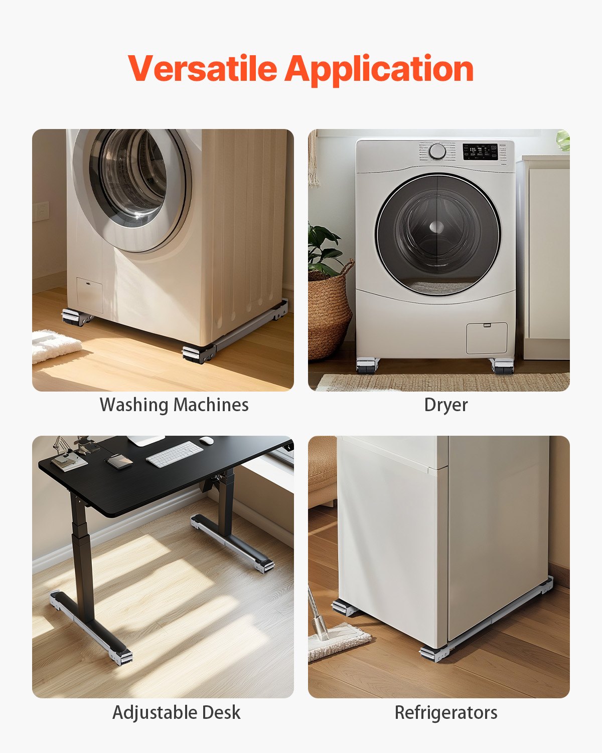 VEVOR Heavy Duty Furniture Appliances Rollers, 299.4 kg Total Load, Extendable Appliance Rollers Mobile Washing Machine Base, Fridge Stand Dolly Movers for Refrigerators, Dryers, Dishwashers, White
