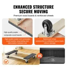 VEVOR Furniture Dolly, 1000 lbs Load Capacity, 18" x 30", 4 x 3" PP Swivel Casters, Heavy Duty Hardwood Furniture Moving Dolly, Mover's Dolly, Moving Cart with Wheels for Heavy Furniture Home Cleaning