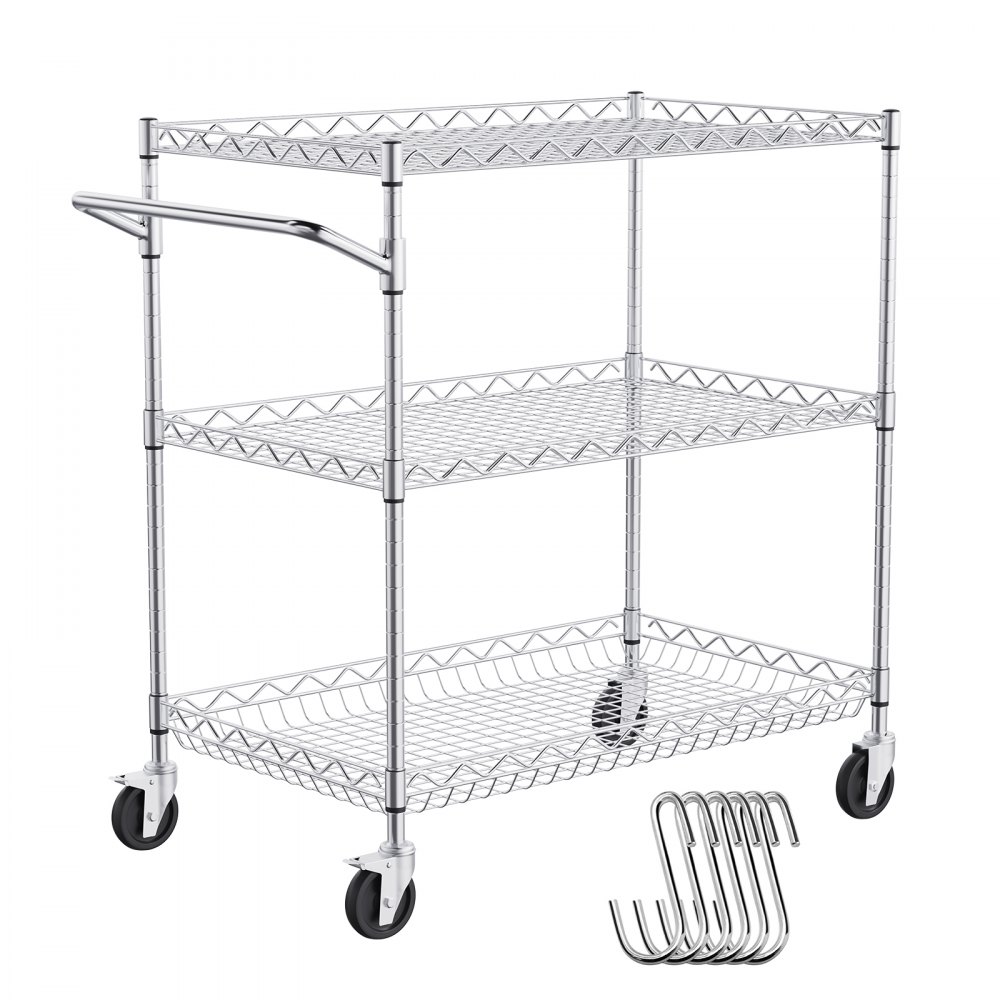 VEVOR Kitchen Utility Cart, 3 Tiers, Wire Rolling Cart with 661LBS  Capacity, Steel Service Cart on