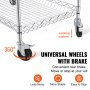 VEVOR Kitchen Utility Cart, 3 Tiers, Wire Rolling Cart with 300kg Capacity, Steel Service Cart on Wheels, Metal Storage Trolley with 80mm Deep Basket Curved Handle 6 Hooks, for Indoor and Outdoor Use
