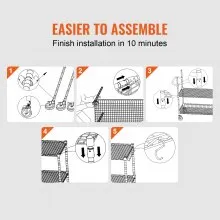 VEVOR Kitchen Utility Cart, 3 Tiers, Wire Rolling Cart with 661LBS Capacity, Steel Service Cart on Wheels, Metal Storage Trolley with 80mm Deep Basket Curved Handle 6 Hooks, for Indoor and Outdoor Use