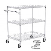 VEVOR 3-Tier Utility Cart Rolling Cart on Wheels 30"x18"x32.4" 661 LBS 6 Hooks