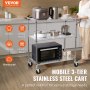 VEVOR Kitchen Utility Cart, 3 Tiers, Wire Rolling Cart with 661LBS Capacity, Steel Service Cart on Wheels, Metal Storage Trolley with 80mm Basket Curved Handle PP Liner 6 Hooks, for Indoor and Outdoor