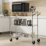 VEVOR Kitchen Utility Cart, 3 Tiers, Wire Rolling Cart with 661LBS Capacity, Steel Service Cart on Wheels, Metal Storage Trolley with 80mm Basket Curved Handle PP Liner 6 Hooks, for Indoor and Outdoor