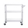 VEVOR Kitchen Utility Cart, 3 Tiers, Wire Rolling Cart with 661LBS Capacity, Steel Service Cart on Wheels, Metal Storage Trolley with 80mm Basket Curved Handle PP Liner 6 Hooks, for Indoor and Outdoor