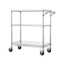 VEVOR Kitchen Utility Cart, 3 Tiers, Wire Rolling Cart with 661LBS Capacity, Steel Service Cart on Wheels, Metal Storage Trolley with 80mm Basket Curved Handle PP Liner 6 Hooks, for Indoor and Outdoor