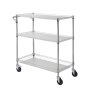 VEVOR Kitchen Utility Cart, 3 Tiers, Wire Rolling Cart with 661LBS Capacity, Steel Service Cart on Wheels, Metal Storage Trolley with 80mm Basket Curved Handle PP Liner 6 Hooks, for Indoor and Outdoor