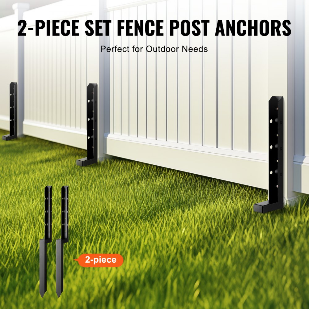 VEVOR Fence Post Anchor Repair Kit, 2 Pack Inner Diameter 5 x5 cm Heavy Duty Steel Fence Post Support Stakes, Anchor Ground Spike for Repair Tilted, Broken Wood Fence Post
