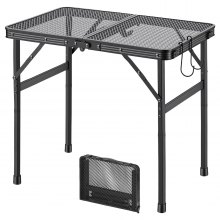 VEVOR Folding Grill Table 24x16 in Camping Tables 90 lbs Capacity Aluminum, Lightweight Compact for Picnic BBQ Tailgating, Adjustable Height, Outdoor Side Stand with Portable Handle, Black Metal Mesh
