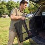 VEVOR Folding Grill Table 120x60 cm Camping Tables 55 kg Capacity Aluminum, Compact for Picnic BBQ Tailgating, Adjustable Height, Outdoor Side Stand with Side Pocket, Portable Handle, Black Metal Mesh