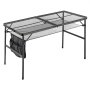 VEVOR Folding Grill Table 120x60 cm Camping Tables 55 kg Capacity Aluminum, Compact for Picnic BBQ Tailgating, Adjustable Height, Outdoor Side Stand with Side Pocket, Portable Handle, Black Metal Mesh
