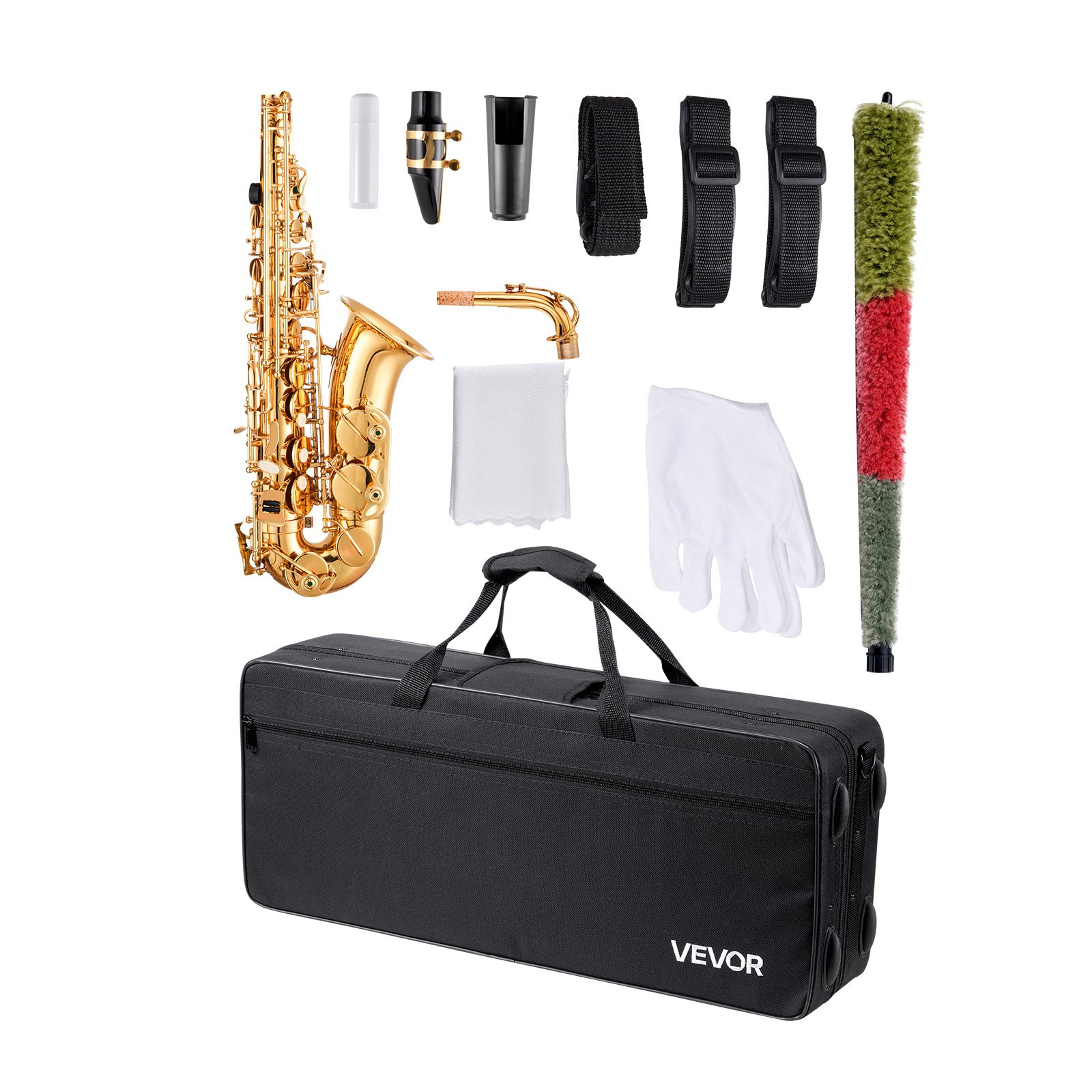 VEVOR Alto Saxophone, E Flat, Brass Saxophone Beginner Kit with Carrying Case, Mouthpiece, Straps, Cleaning Cloth Rod, Gloves, Grease, Neck Strap, 23 Keys Alto Sax Kit, for Beginners Students, Gold