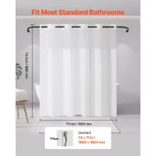 VEVOR No Hook Shower Curtain with Snap-in Liner 74 x71 in for Bathroom Showers