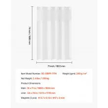 VEVOR No Hook Shower Curtain with Snap-in Liner 74 x71 in for Bathroom Showers