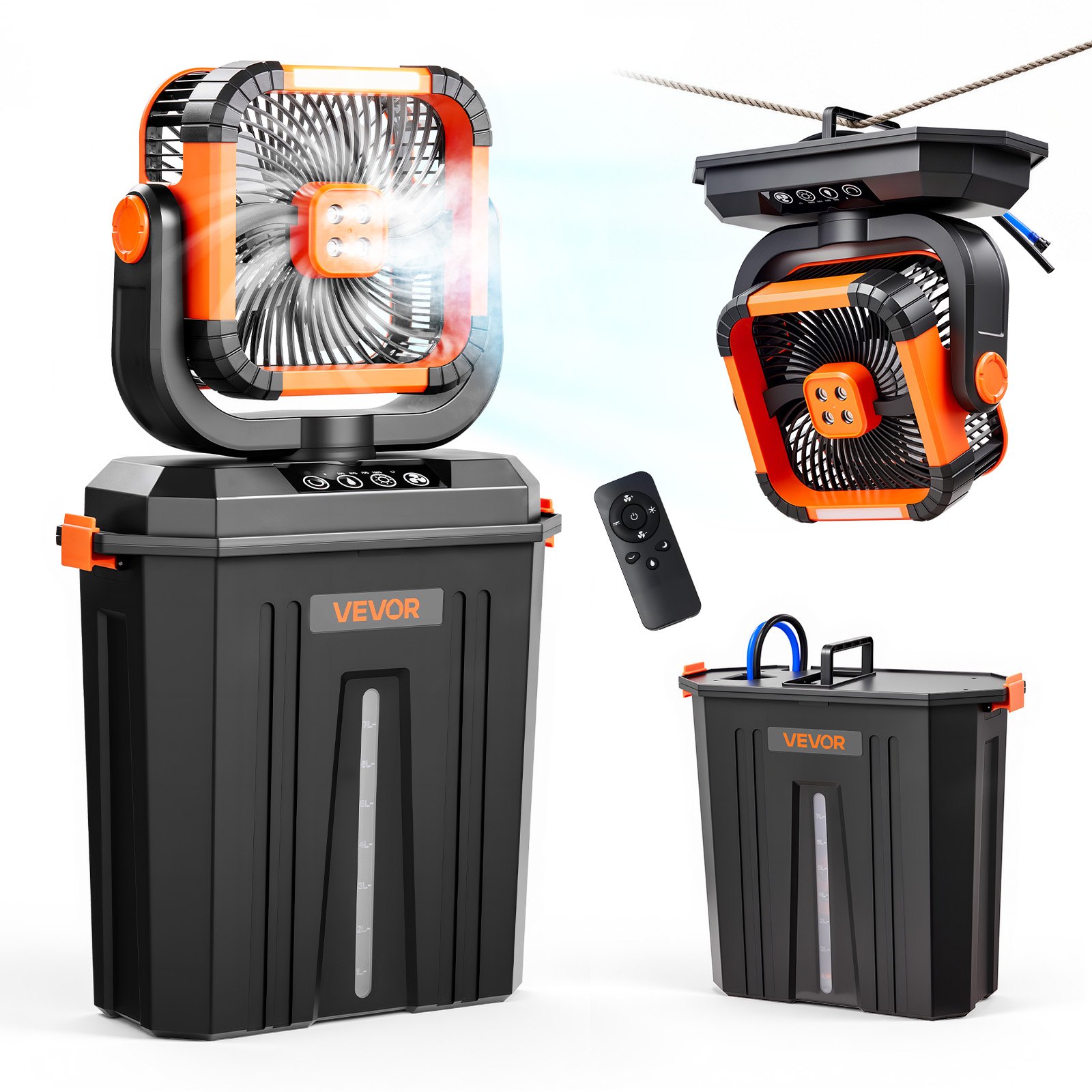 VEVOR Misting Fan, 2400RPM Motor Camping Misting Fan, Mister Cooling Fans with 12L Water Tank, 20000mAh Battery, 4-Speed Wind & 3 Lighting Modes, Water Cooling Fans for Indoor, Outdoor, Patio