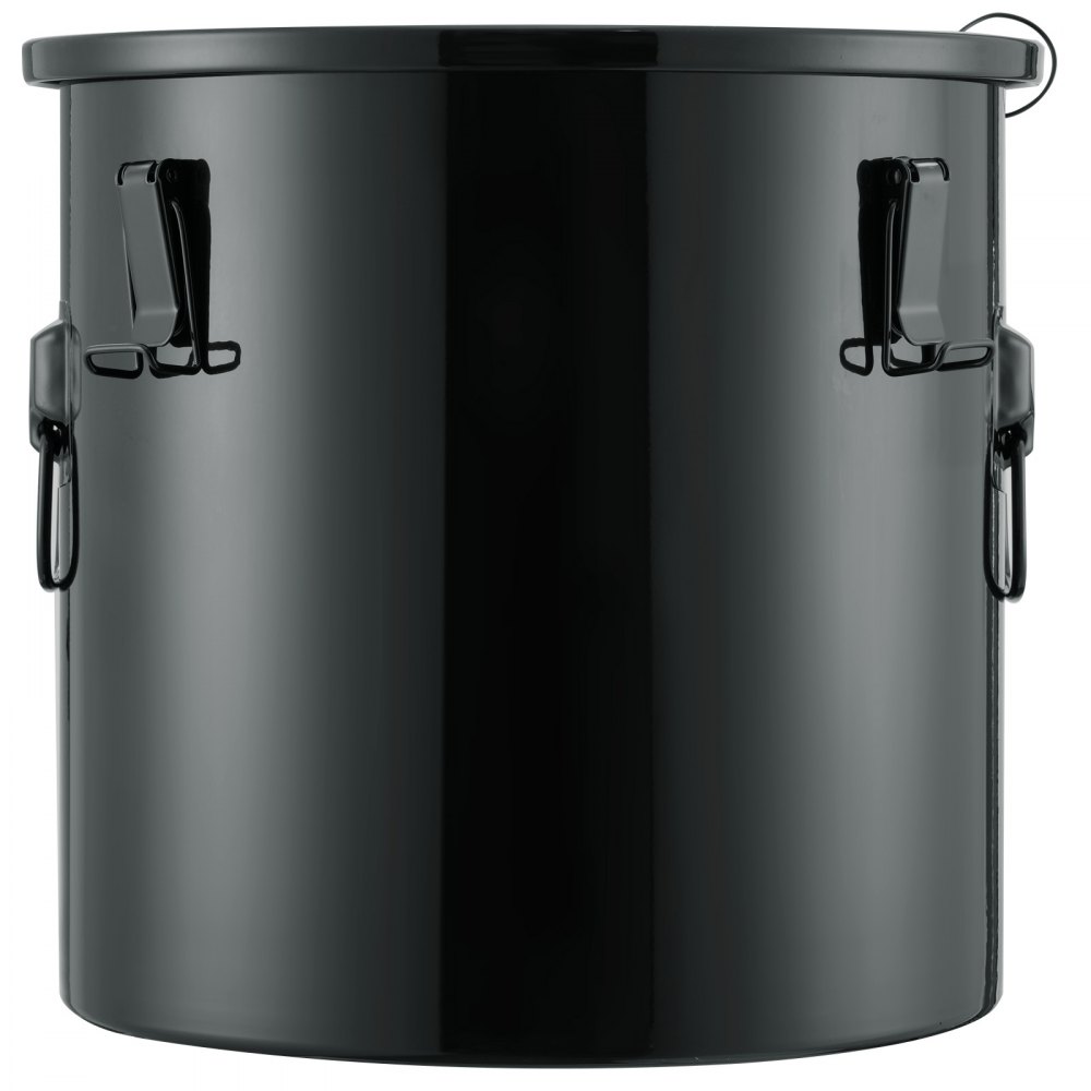 black VEVOR fryer grease bucket with lid and handles, sleek design for kitchen grease storage.